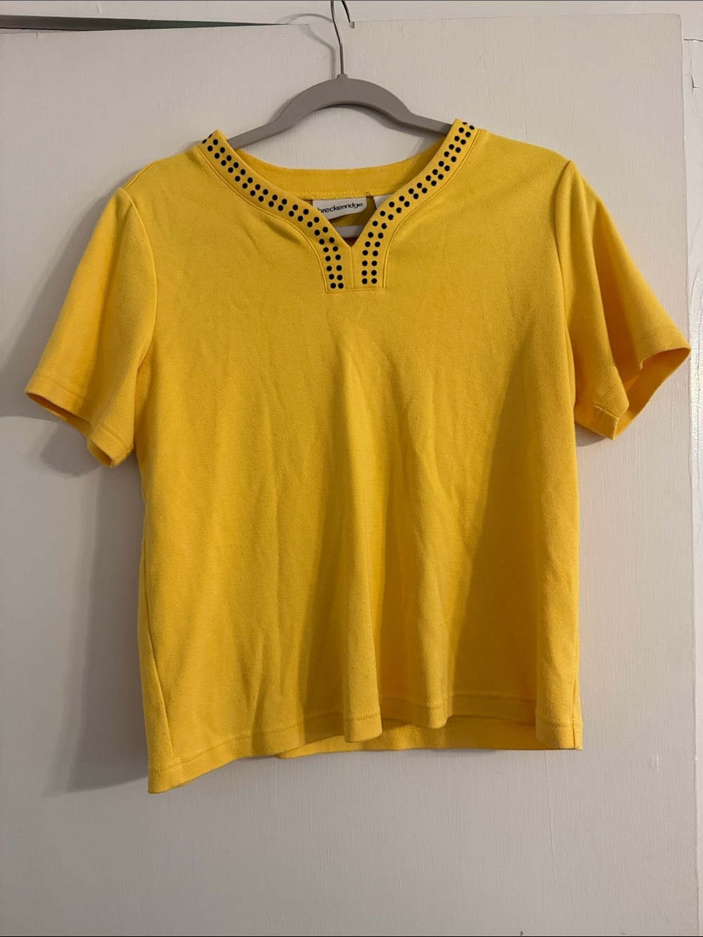 breckenridge Yellow Short Sleeve Top with Black Studded V-Notch